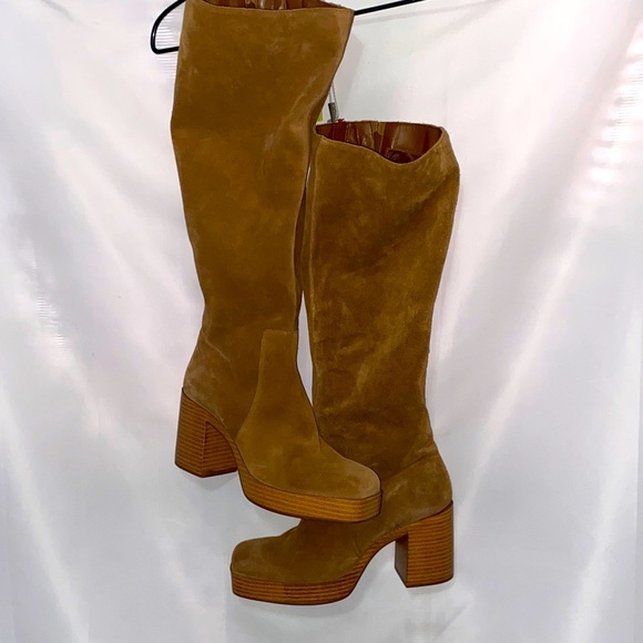 NWT Gianni Bini Brown LEATHER Suede 4” Heeled 1.5”PLATFORM Boots SIDE ZIP WO 10 - Picture 1 of 13